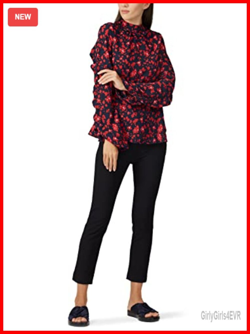 Silk Floral Open Back Top High Neck Long Sleeve Blouse